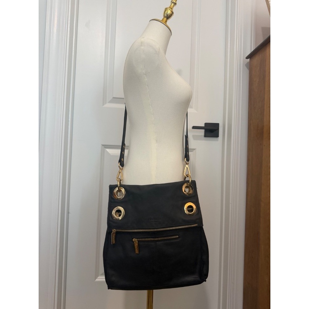Hammitt Montana Crossbody Bag Women OS Black Good Leather Gold Grommet Rivet - Picture 3 of 7
